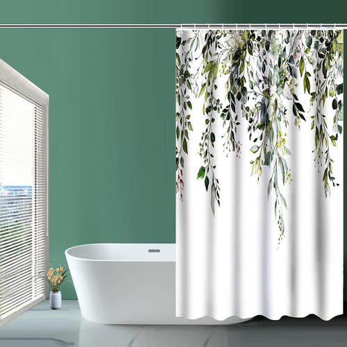 Shower Curtain, Green Leaf Shower Curtain, Shower Compartment Curtain Floral Shower Curtain for Home Hotel Shower Curtains for Bathroom, Waterproof Fabric Shower Curtain (36" X 72") with 12 Hook