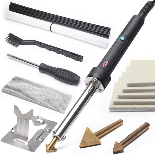 YIHUA 960-IV Bumper Repair Plastic Welder Kit with Power Switch, Indicator Light with 3 Tips, 20/20 Black & White Plastic Rods, 6 Polish Foam, Steel Mesh for Plastic Welding, Fuel Tank, Kayak Repair