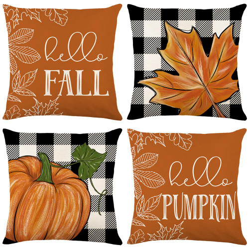 GAONINI Fall Pillow Covers 18x18 Set of 4, Buffalo Plaid Pumpkin Maple Leaves Fall Pillows Decorative Throw Pillows Outdoor, Farmhouse Autumn Cushion Case Thanksgiving Fall Decorations for Home Q05
