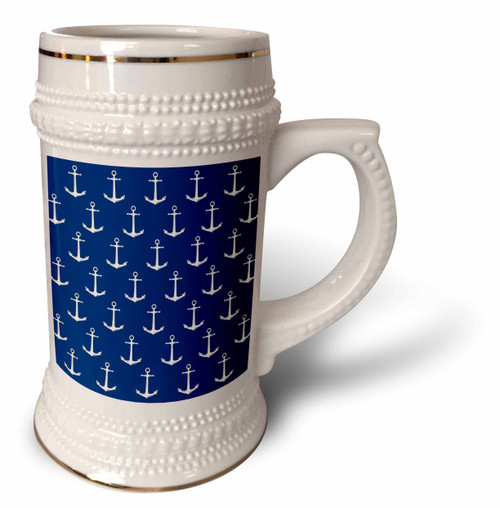 3dRose Rosette - Lake Life - Blue Printed Anchors - 22oz Stein Mug (stn-364038-1)