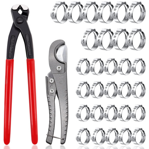 Tnisesm Pex Crimping Clamp Cinch Tool Kit with 20PCS 1/2-inch and 10PCS 3/4-inch PEX Clamps and Pex Pipe Cutter