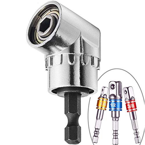 Right Angle Drill, 105 Degree Right Angle Driver Extension Power Screwdriver Drill Attachment 1/4inch Hex Shank Bit Socket Screwdriver Holder Adapter+(Gift)3Pcs Universal Socket Adapter Impact Set