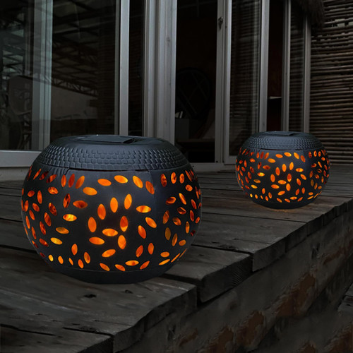 Solar Table Lights Outdoor Waterproof - Dancing Flickering Flame Lamp Black Metal Tabletop Light Solar Powered Decorative Lighting Lantern for Desk Bedroom Patio Garden Pathway Yard (2 Pack)