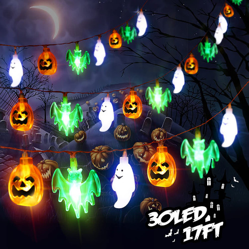 TOY Life Halloween Decorations Indoor - Halloween Lights Outdoor Indoor - Halloween String Lights - 30 LED 17ft USB & Battery Operated Halloween Pumpkin Lights - Bat Ghost Light - Halloween led lights TOY Life Halloween Decorations Indoor - Halloween Lights Outdoor Indoor - Halloween String Lights - 30 LED 17ft USB & Battery Operated Halloween Pumpkin Lights - Bat Ghost Light - Halloween led lights