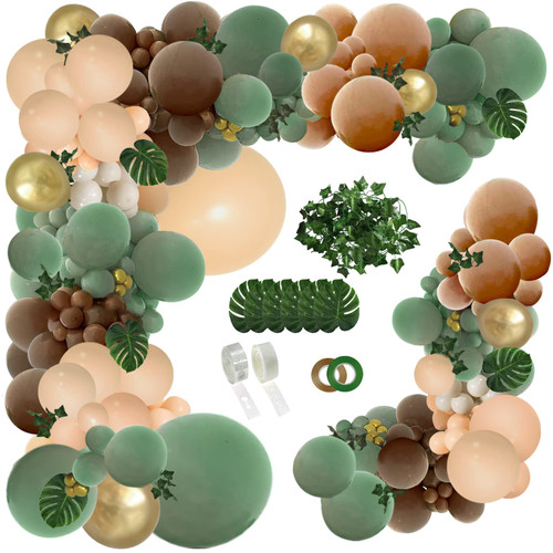 PERPAOL 142PCS Sage Green Brown Balloon Garland Kit, Jungle Safari Wild Woodland Balloon Arch, Olive Green Gold Coffee Cocoa Balloons for Birthday Wedding Shower Party Decorations PERPAOL 142PCS Sage Green Brown Balloon Garland Kit, Jungle Safari Wild Woodland Balloon Arch, Olive Green Gold Coffee Cocoa Balloons for Birthday Wedding Shower Party Decorations