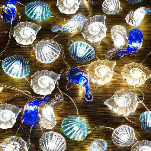 Kitstar Sea Beach Shell Starfish Seahorse 30LEDs String Lights 10ft Nautical Theme Decor for Bedroom Baby Shower Birthday Party Party Indoor Decorations, Battery Operated Blue