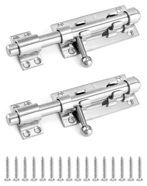 QWORK Sliding Bolt Gate Latch, Solid Gate Lock Security Guard, 2 Pack 6.3" 304 Stainless Steel Heavy Duty Thickened Barrel Bolt with Padlock Hole, Interior Door Latches Brushed Finish