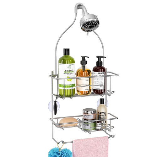 KeFanta Shower Caddy over Shower Head, Rustproof Shampoo Holder Hanging Organizer Rack for Bathroom, Shelf, Silver KeFanta Shower Caddy over Shower Head, Rustproof Shampoo Holder Hanging Organizer Rack for Bathroom, Shelf, Silver