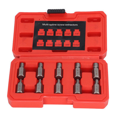10Pcs Screw Extractor Set, Multi Spline Broken Screws Bolts Removal Tool, Adopts Left Spiral Design and Hex Head Design, Material of Chrome Molybdenum Steel