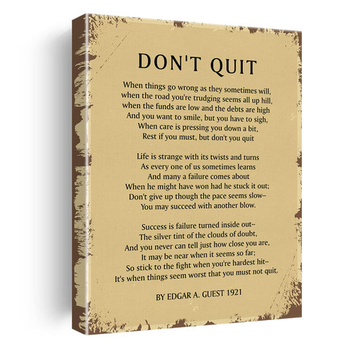 Inspirational Canvas Wall Art Decor Don't Quit Poem Poster Painting Framed Retro Success Poem Print Signs Motivational Picture for Home Office Bedroom Decor 12 X 15 inch