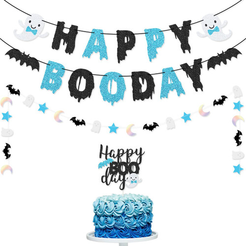 Blue Black Happy Boo Day Banner Happy Boo Day Cake Topper for Blue and Black Boy Halloween Birthday Party Decorations Blue Black Happy Boo Day Banner Happy Boo Day Cake Topper for Blue and Black Boy Halloween Birthday Party Decorations
