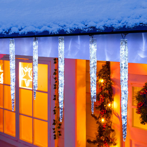 Icicle Lights Outdoor 18.7ft with Clips- 20 Tubes 100 LED Icicle Lights, Waterproof Icicle Indoor Lights for Tree Patio Roof Holiday Decor, White