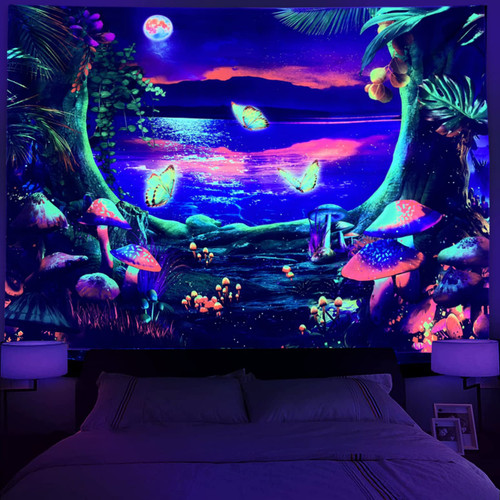 Miytal Blacklight Fantasy Forest Tapestry, Aesthetic UV Reactive Butterfly Trippy Mushroom Tapestries, Starry Stars Moon Glow in the Dark Tapestry Wall Hanging for Bedroom - 51.2" x 59.1" Miytal Blacklight Fantasy Forest Tapestry, Aesthetic UV Reactive Butterfly Trippy Mushroom Tapestries, Starry Stars Moon Glow in the Dark Tapestry Wall Hanging for Bedroom - 51.2" x 59.1"