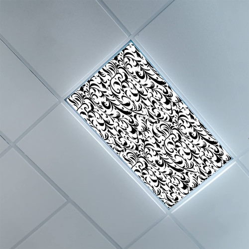 Fluorescent Light Covers for Classroom Office-Floral Pattern-Fluorescent Light Covers for Classroom Office-2ft x 4ft Drop Ceiling Fluorescent Decorative,White Black