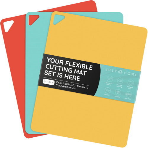 Extra Thin Flexible Cutting Boards for Kitchen - Cutting Mats for Cooking, Colored Cutting Mat Set with Easy-Grip Handles | Non Slip Cutting Sheets, Flexible Plastic Cutting Board Set of 3 (15"x12")