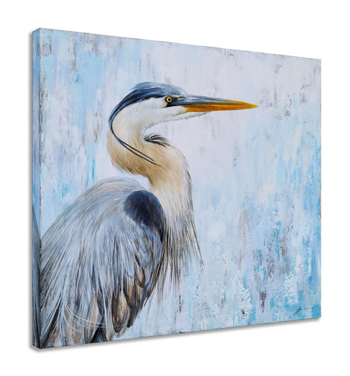 SYGALLERIER Heron Canvas Wall Art with Textured - Modern Bird Paintings in Teal and Grey Color - Abstract Cormorant Pictures for Living Room Bedroom Bathroom Decor