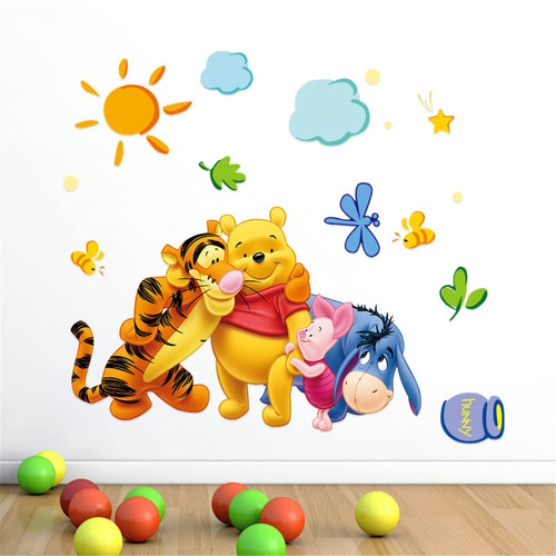 Winnie Pooh Stickers for Kids Room, Boys Girls Cartoon Bedroom Background Wall Decoration Self-Adhesive Wall Decal PVC