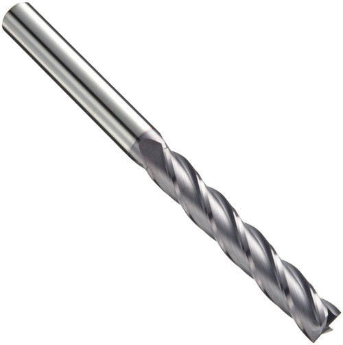 Niagara Cutter 17005520 Carbide Square Nose End Mill, Inch, TiAlN Finish, Roughing and Finishing Cut, 30 Degree Helix, 4 Flutes, 3' Overall Length, 0.250' Cutting Diameter, 0.250' Shank Diameter