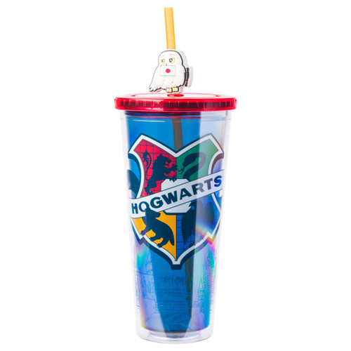 Silver Buffalo Harry Potter Time For Magic Plastic Cold Cup with Lid and Topper Straw 24 Ounces