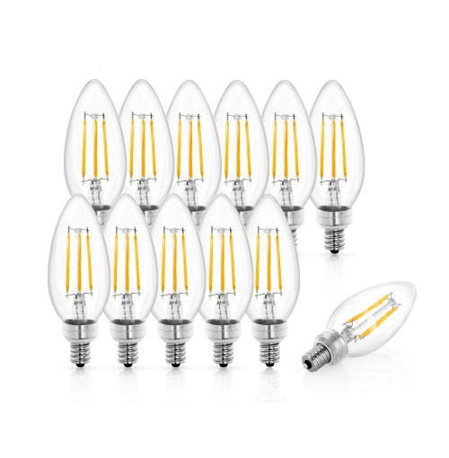 Tenergy LED Candelabra Bulbs Dimmable, 4W (40 Watt Equivalent) Warm White Soft White (2700K) E12 Base Decorative B11/C37 Filament Candle Bulbs for Chandelier/Ceiling Fan, 12 Pack Tenergy LED Candelabra Bulbs Dimmable, 4W (40 Watt Equivalent) Warm White Soft White (2700K) E12 Base Decorative B11/C37 Filament Candle Bulbs for Chandelier/Ceiling Fan, 12 Pack