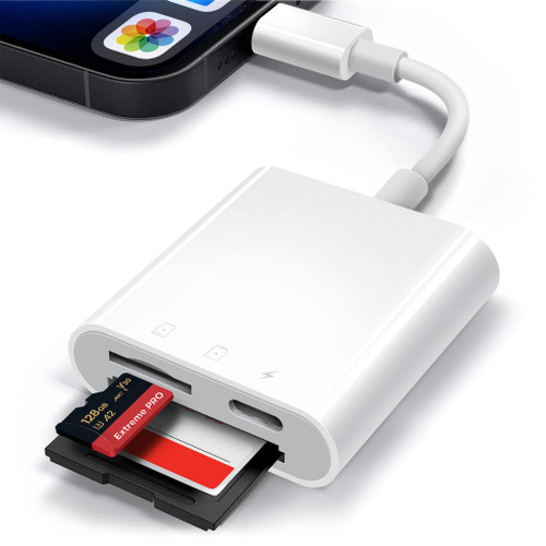 SD Card Reader for iPhone/iPad,PuavntView Micro SD Card Adapter,Memory SD Card Reader Trail Camera Viewer for iPhone iPad,Plug and Play