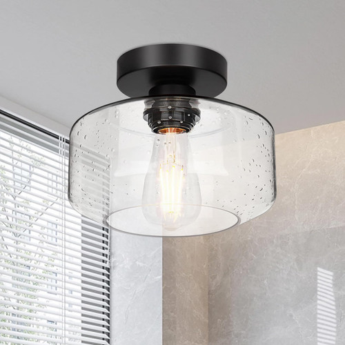 Semi Flush Mount Ceiling Light Fixture Modern, Industrial Ceiling Light Fixture, Light Fixtures Ceiling Mount with Clear Glass Shade, Pendant Light Fixtures for Dining Room, Kitchen, Bedroom, Hallway