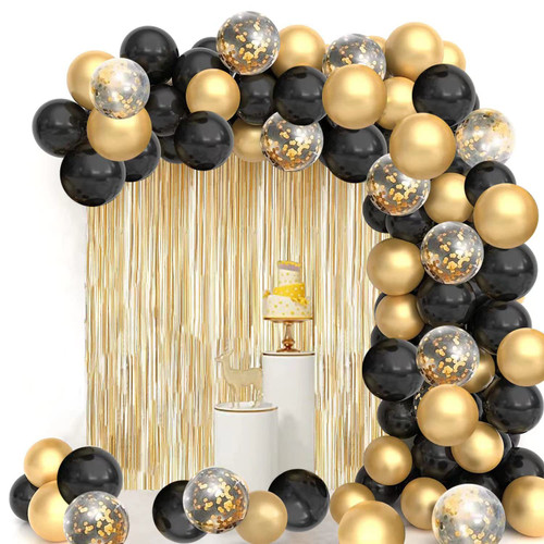 Black and Gold Balloon Garland Arch Kit ? Black and Gold Party Decorations with 1pcs Gold Tinsel Curtains for Graduation Party New Years Birthday Anniversary Black and Gold Balloon Garland Arch Kit ? Black and Gold Party Decorations with 1pcs Gold Tinsel Curtains for Graduation Party New Years Birthday Anniversary