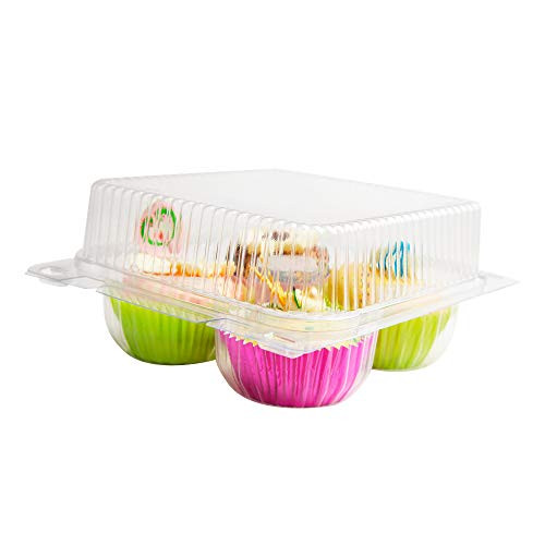 sweet.life Standard size 4 Compartment Plastic Cupcake Containers Carrier Muffin Box with Hinged Lid 15 Pack Clear