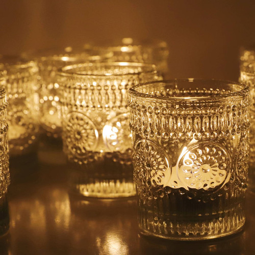 VOHO Clear Votive Candle Holders for Table Centerpiece, Tealight Candle Holder Set of 12, Glass Candle Holder for Home Decor, Wedding Party, Birthday(2.1'' x 2.6'', Clear)