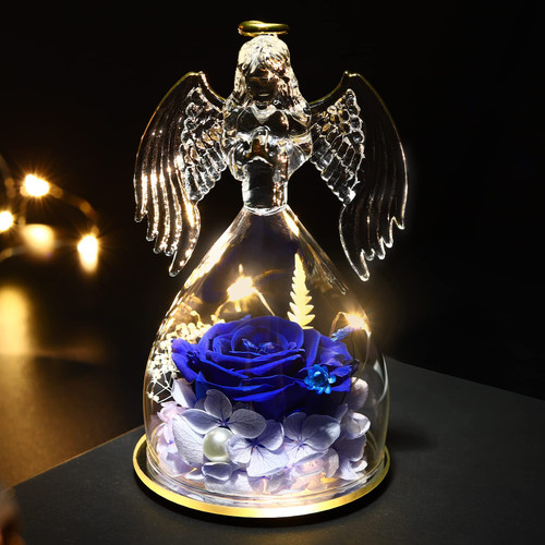 GENNISSY Angel Figurine with Light up Rose Gifts, Blue Flowers for Her Mom Women Girlfriend Wife Grandma, Preserved Rose Angel Guardian for Mother's Day, Wedding Anniversary, Birthday GENNISSY Angel Figurine with Light up Rose Gifts, Blue Flowers for Her Mom Women Girlfriend Wife Grandma, Preserved Rose Angel Guardian for Mother's Day, Wedding Anniversary, Birthday