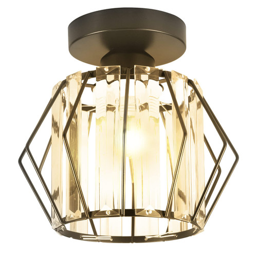 Kqiang Semi Flush Mount Ceiling Light,Metal Cage Close to Ceiling Light Fixtures Modern Crystal Ceiling Light Small Chandelier for Hallway Kitchen Bedroom Living Room Bathroom Entryway