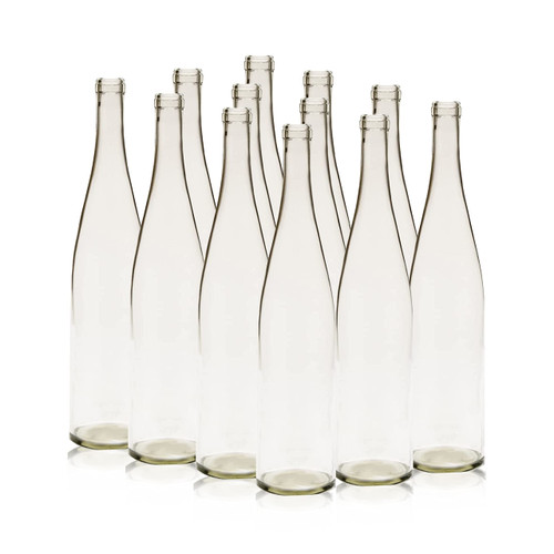 FastRack - W13 750 ml Clear Wine Bottles Empty, Stretch Hock Liquor Bottles, 750 ml Clear Glass Bottles, 750 ml Empty Bottles, Empty Bottles for Drinks, Clear/Flint Stretch Wine Bottles, 12 per Case