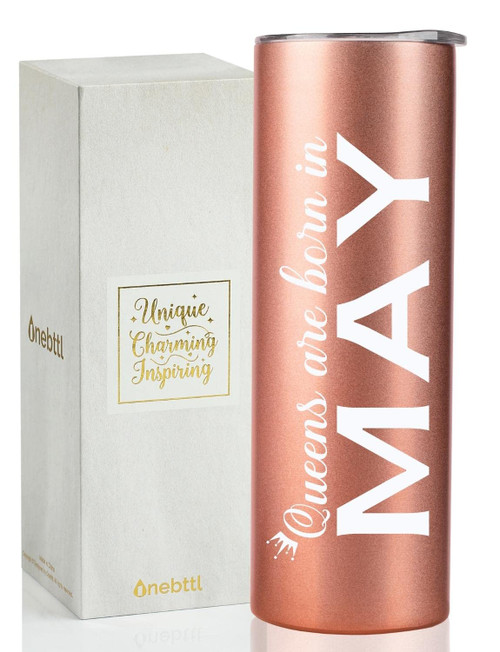 Onebttl Queens are Born in May Birthday Gifts for Women, Funny Birthday Tumbler for Her, Girlfriend, Friends, Wife, Mom, Daughter, Sister, 20 oz Stainless Steel Cup with Lid and Straw