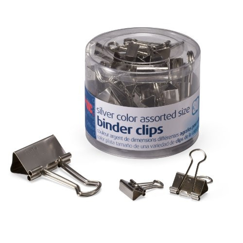 Officemate OIC Silver Binder Clips, Assorted Sizes, 30/Tub (31021)