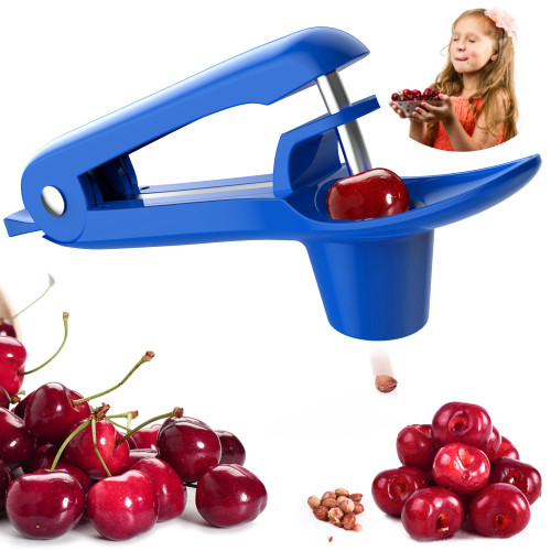 Ordekcity Cherry Pitter Tool Cherries Corer Pitter Tool Stainless Steel Fruit Pit Remover for Cherry Jam with Lock Design-Blue