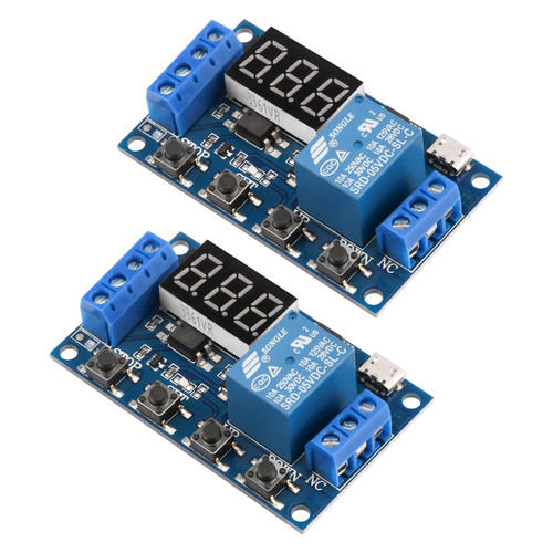 FORIOT 2pcs Timer Relay DC 6-30V Programmable Cycle Delay Timer Switch Module with Digital LED Display/Micro USB 5V