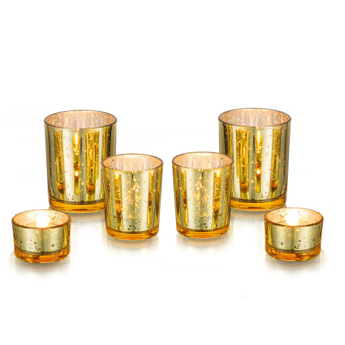 Romadedi Gold Votive Candle Holders: 6 Pcs Mercury Glass Tealight Candle Holder Set for Wedding Centerpiece Table Decorations, Bridal Shower, Party Decor, Christmas, Valentine's Day, 2 Set