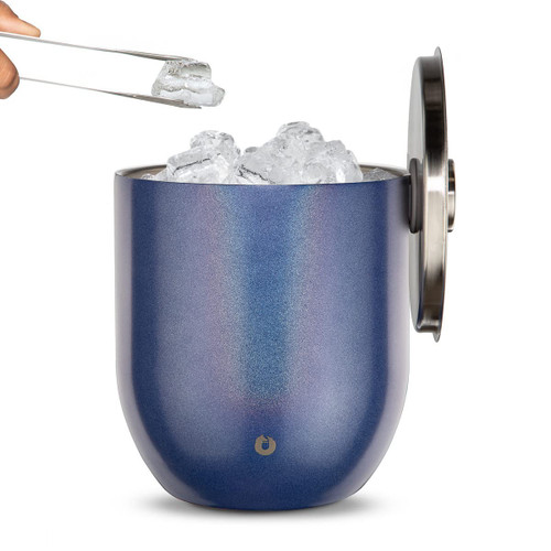 SNOWFOX Premium Vacuum Insulated Stainless Steel Ice Bucket with Lid/Tongs -Home Bar Accessories -Elegant Bartending Ice Buckets for Parties -Beautiful Outdoor Entertaining Supplies -3L -Blue