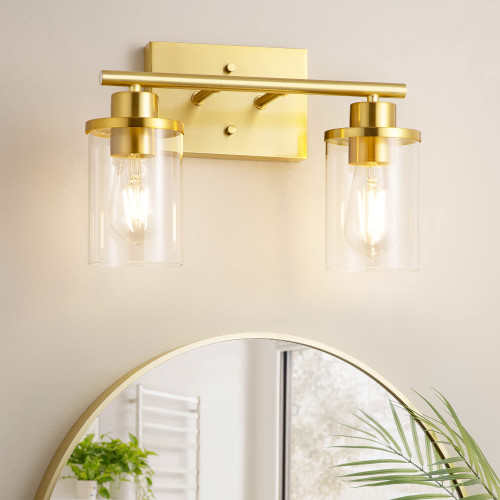 EDISHINE Bathroom Light Fixtures, 2-Light Gold Bathroom Vanity Light, Modern Wall Sconces with Clear Glass Shades for Bathroom, Powder Room, Vanity Table, Mirror, Kitchen (E26 Base), ETL Listed EDISHINE Bathroom Light Fixtures, 2-Light Gold Bathroom Vanity Light, Modern Wall Sconces with Clear Glass Shades for Bathroom, Powder Room, Vanity Table, Mirror, Kitchen (E26 Base), ETL Listed