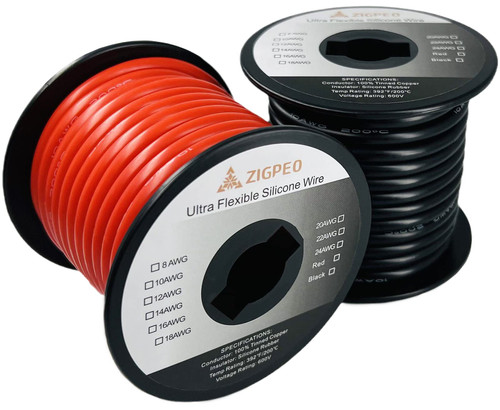 ZIGPEO 10 AWG Silicone Wire 50FT, Extra Flexible 10 Gauge Stranded Copper Wire, High Temp 392? 600V - RC, Automotive, Battery | Tinned Copper Conductor - 25FT Red & 25FT Black Spools