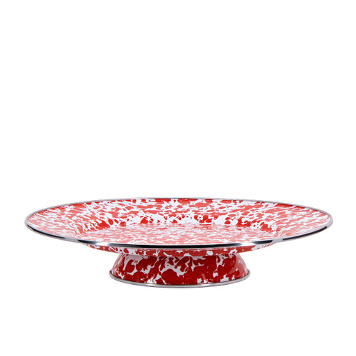 Golden Rabbit Enamelware - Red Swirl Pattern - 12.5" Cake Plate