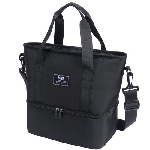 MIER Dual Compartment Lunch Bag for Women Insulated Lunch Box, Small Lunch Tote with Shoulder Strap for Work, Black MIER Dual Compartment Lunch Bag for Women Insulated Lunch Box, Small Lunch Tote with Shoulder Strap for Work, Black