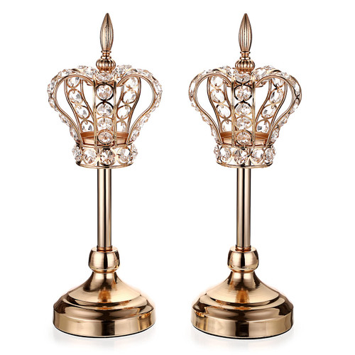 OwnMy 2PCS Crystal Crown Candlestick Holders Tea Light Holders Metal Tealight Candelabra, Gold Crystal Votive Candlesticks Set Elegant Candle Stick Holder Candle Centerpiece for Dining Table, 14" H OwnMy 2PCS Crystal Crown Candlestick Holders Tea Light Holders Metal Tealight Candelabra, Gold Crystal Votive Candlesticks Set Elegant Candle Stick Holder Candle Centerpiece for Dining Table, 14" H