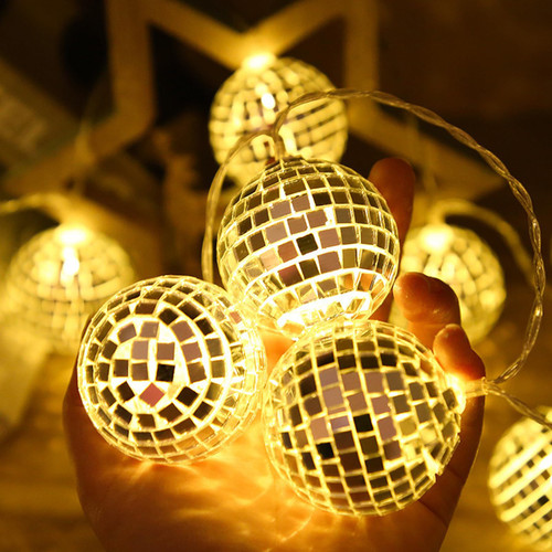 20 LED Disco Ball String Lights Disco Party Decorations Mini Disco Balls Lights for Parties Small Disco Balls Lanterns Disco Lights Indoor Outdoor String Lights for Disco Party Supplies (Warm Color)
