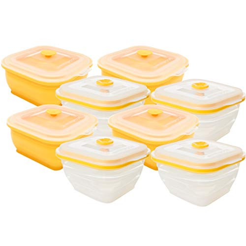 Collapse-it Silicone Food Storage Containers (8-piece 2-cup Square Bowl Set, 16 Cups Total - Oven, Microwave Freezer Safe)