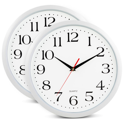 Bernhard Products White Wall Clocks, 2 Pack Silent Non Ticking - 12 Inch Quality Quartz Battery Operated Round Easy to Read Home/Office/Classroom/Business/Kitchen/School Clock Bernhard Products White Wall Clocks, 2 Pack Silent Non Ticking - 12 Inch Quality Quartz Battery Operated Round Easy to Read Home/Office/Classroom/Business/Kitchen/School Clock