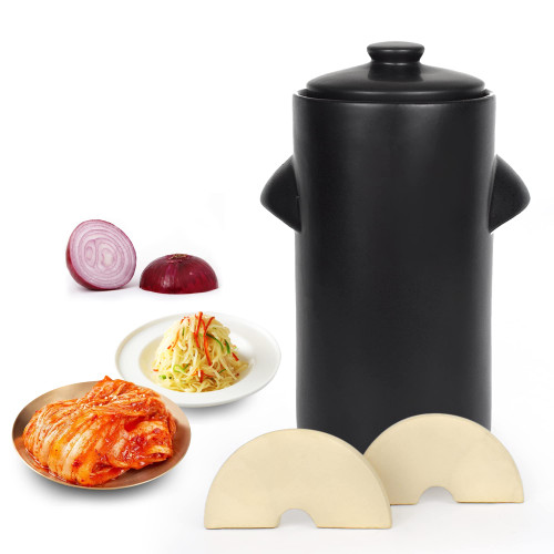 Fermentation Crock with Weights Ceramic Sauerkraut Crock with Fermention Weights and Lid - Works Well as Onggi Kimchi Pot, Pickling Crock or Sourdough Crock,0.8 Gallon / 3 Litre (0.8 Gallon / 3 Litre)