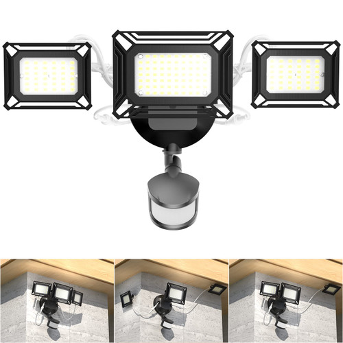 Amico LED Security Light Motion Sensor Outdoor Light, 50W 6000LM Motion Security Light, 6500K, IP65 Waterproof, 3 Head Motion Detected Flood Light for Garage, Yard, Porch, Entryways (Black)