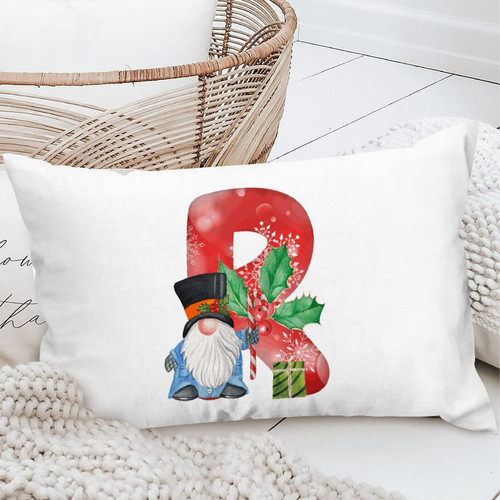 Yinrune Personalized Polyester Pillow Covers Cute Gnome Custom Initial Letter R Decorative Lumbar Throw Pillow Case Holiday Anniversary Wedding Gift for Sofa Couch Chair Bedroom Decor 20x36in