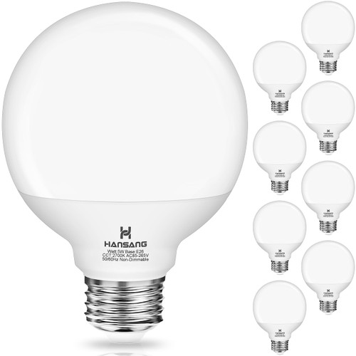 hansang 8 Pack Vanity Light Bulbs for Bathroom, 2700K Warm White E26 Base Round LED Globe Bulb, 40W Equivalent, G25 Vanity Light Bulb for Makeup Mirror Bedroom 120V, CRI85+, 500LM, Non-dimmable
